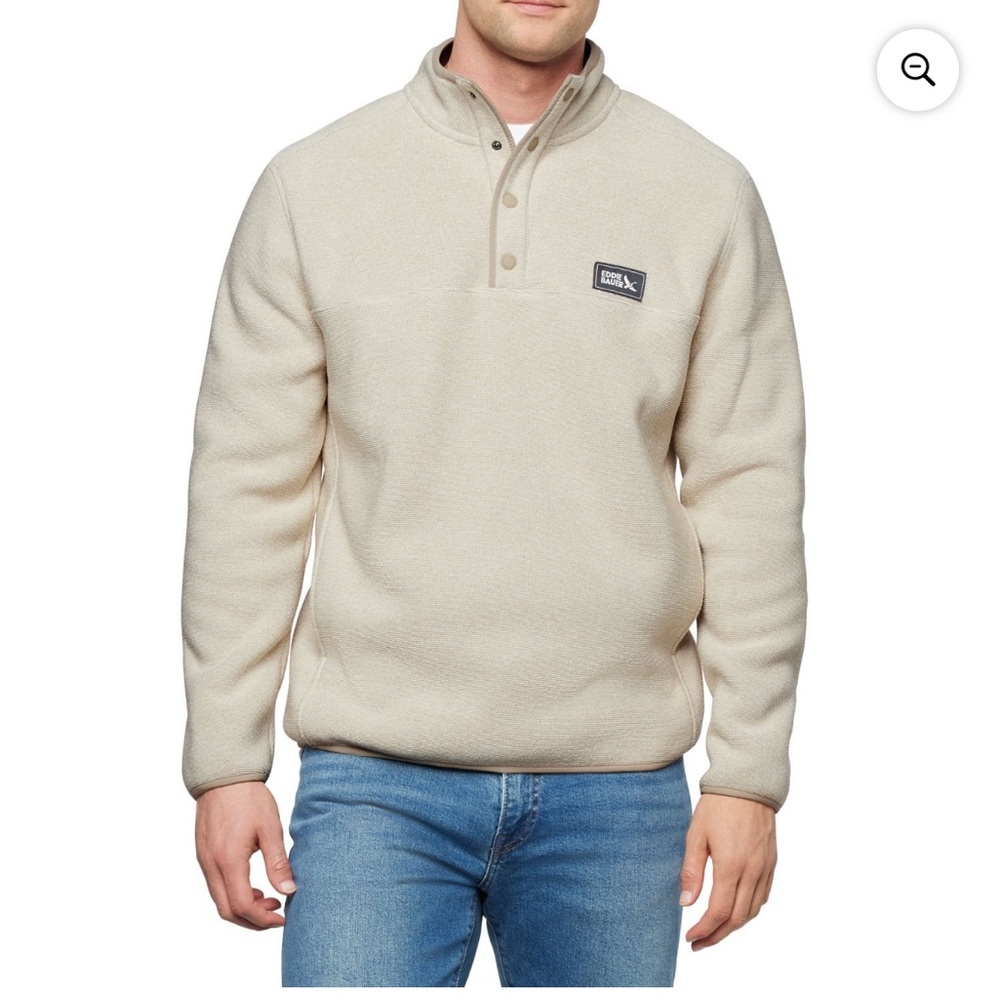 Eddie Bauer Men's Cream Button Crewneck Sweater 3XL